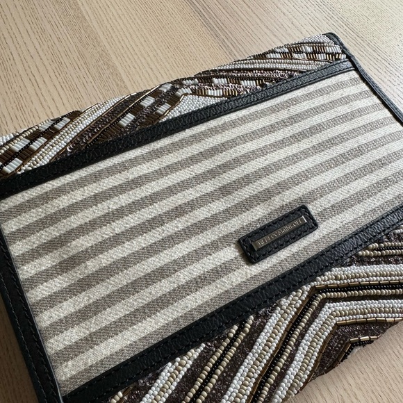 Rebecca Minkoff Leo Beaded Embroidered Envelope Clutch Black and Neutral Tones - Picture 7 of 10